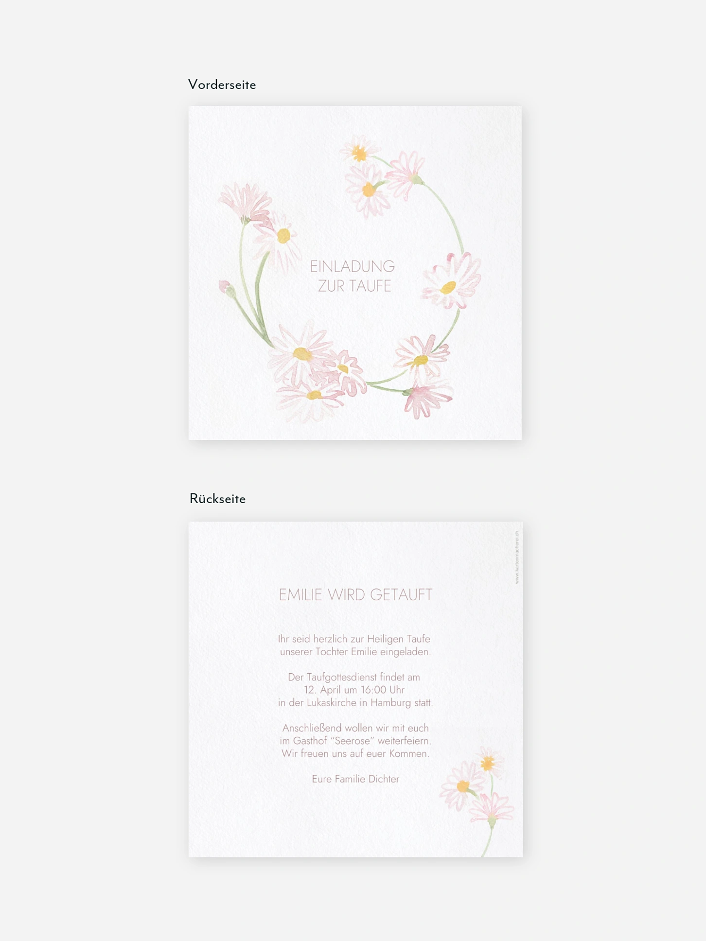 Taufeinladung Daisy Wreath
