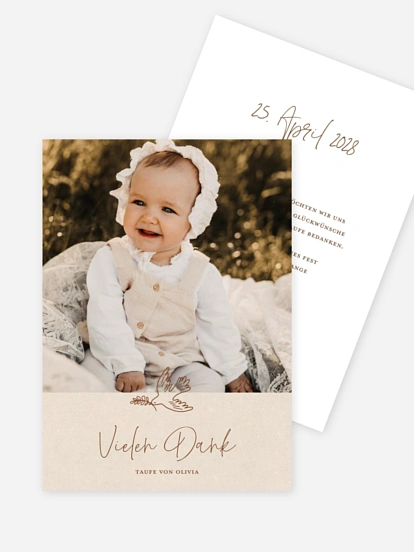 Dankeskarte Taufe Zarte Taube