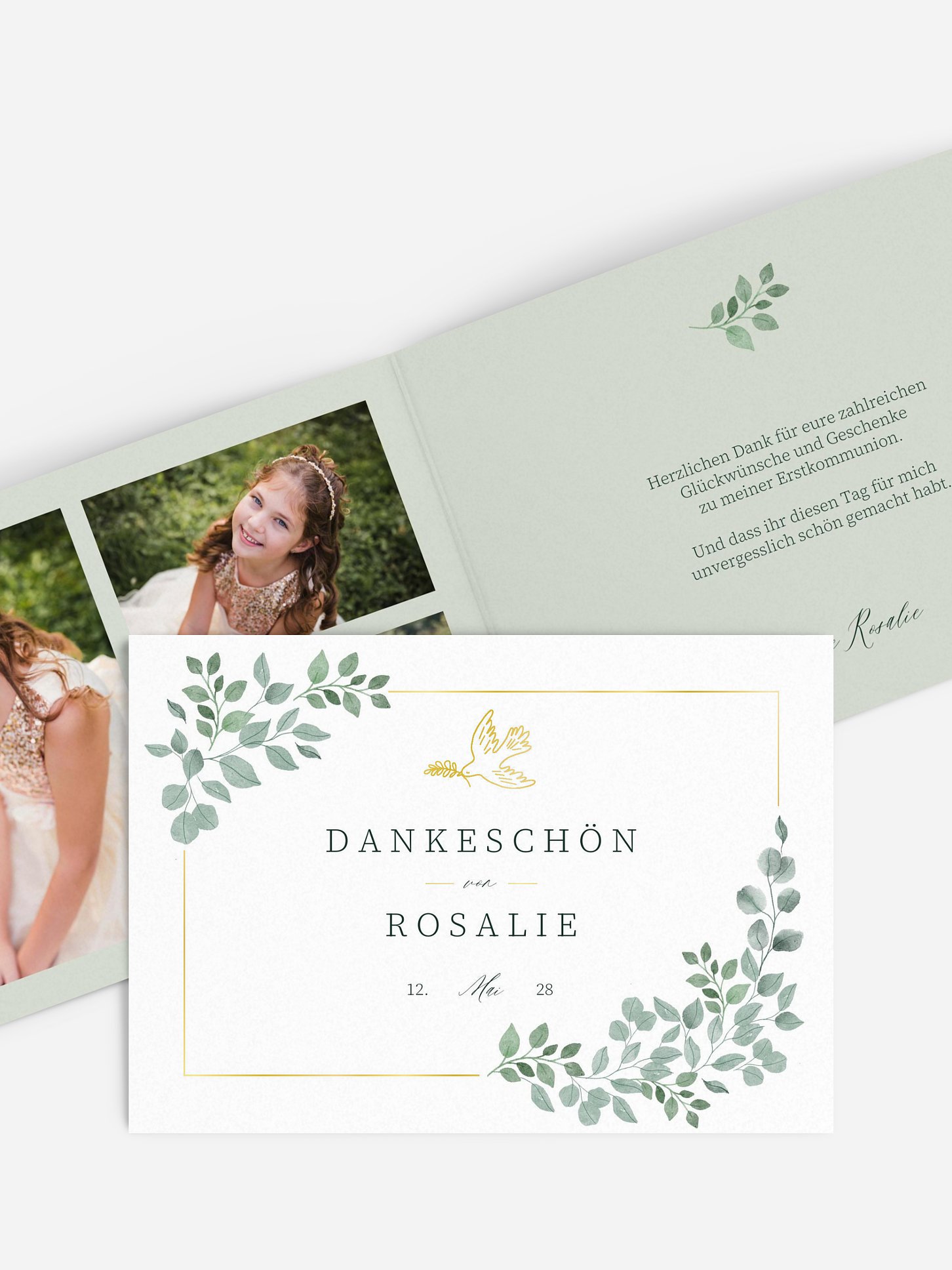 Danksagung Kommunion Greenery Dove