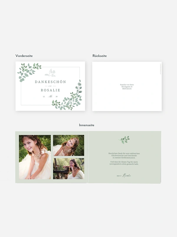 Danksagung Kommunion Greenery Dove