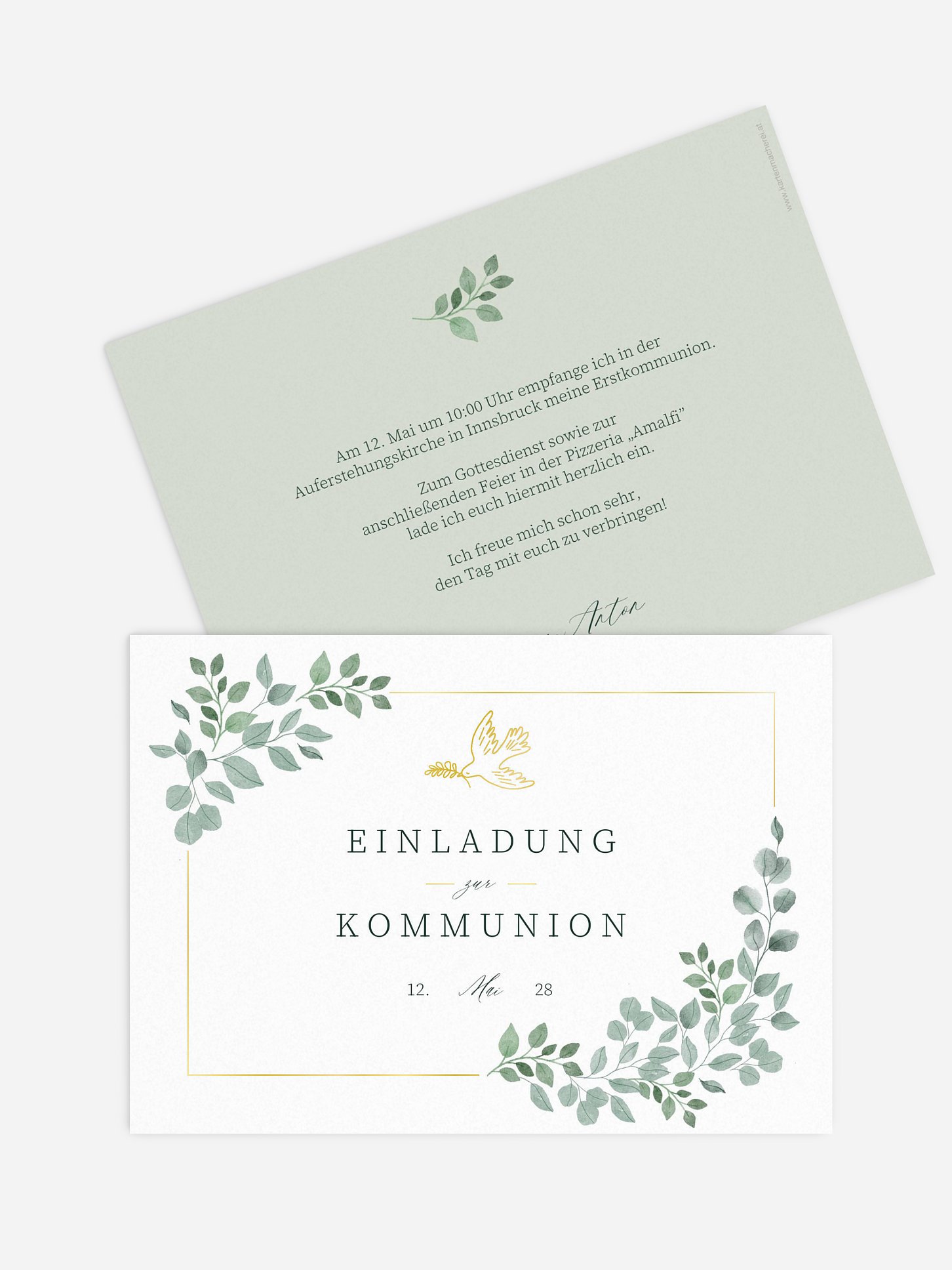 Kommunionseinladung Greenery Dove