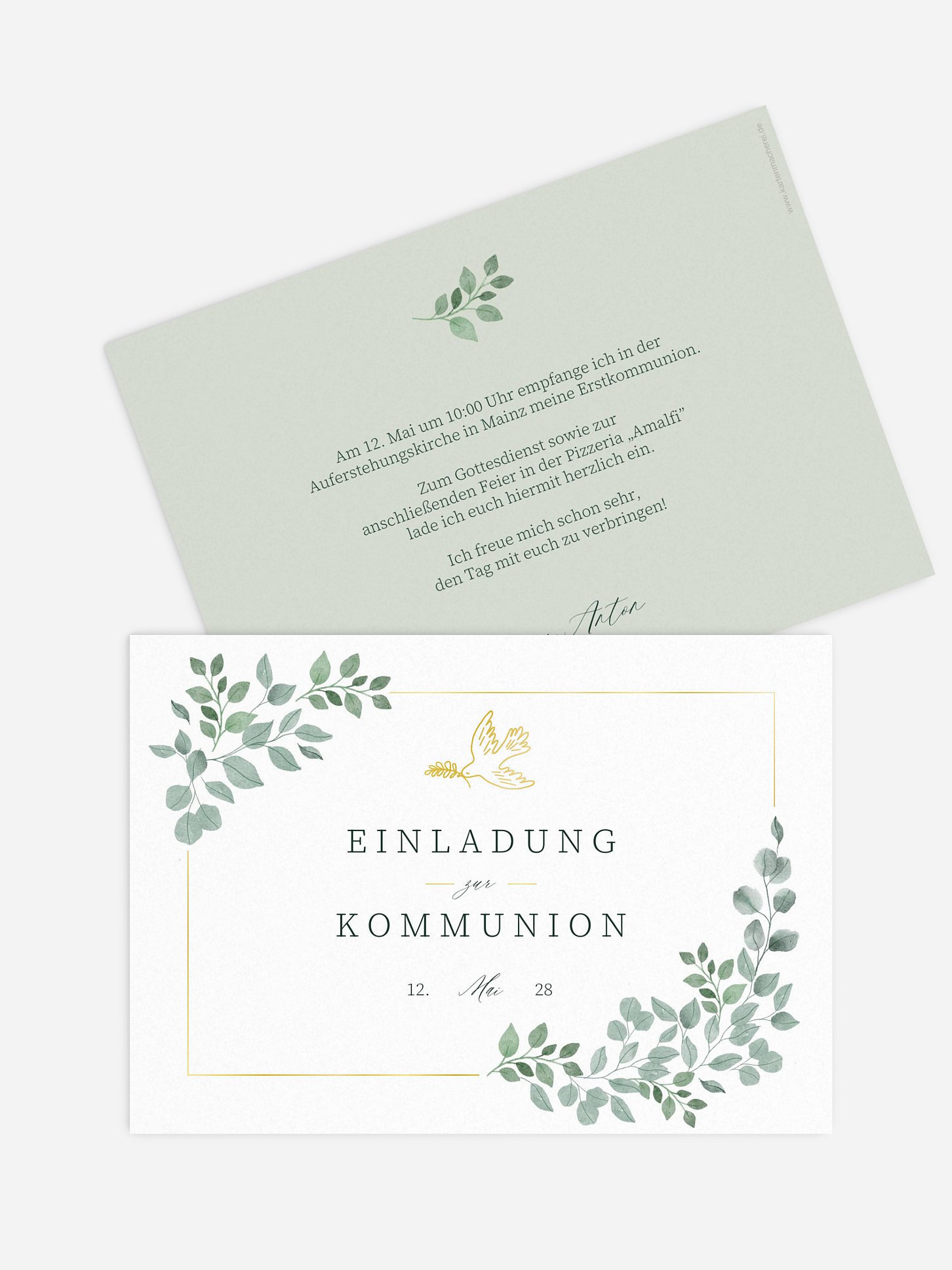 Kommunionseinladung Greenery Dove