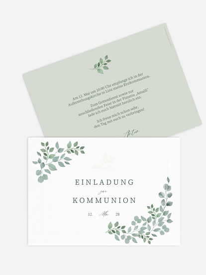 Kommunionseinladung Greenery Dove