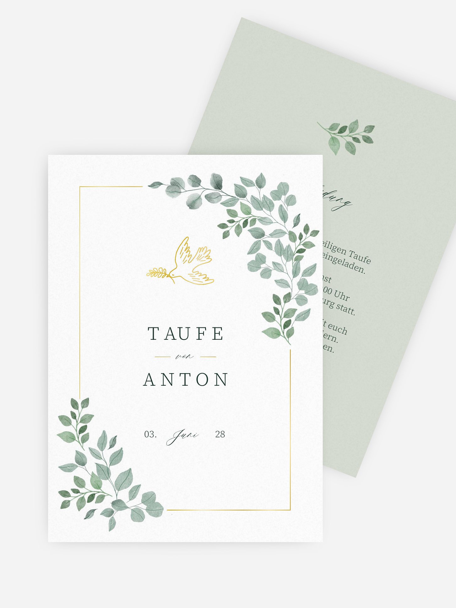 Taufeinladung Greenery Dove