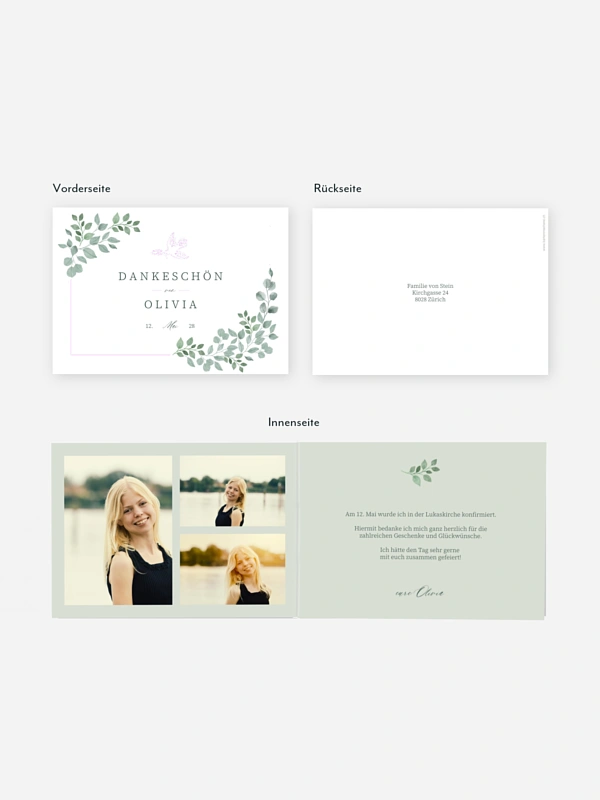 Danksagung Konfirmation Greenery Dove
