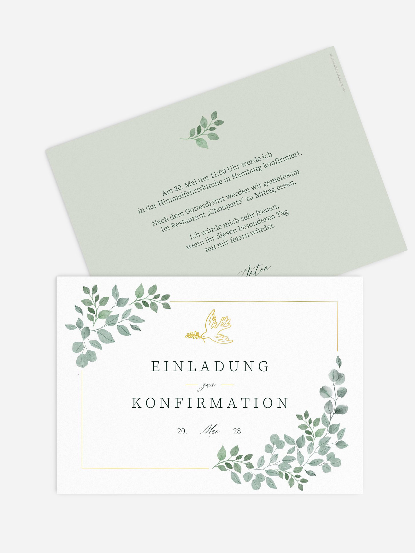 Konfirmationseinladung Greenery Dove