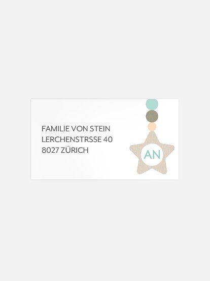 Empfängeraufkleber Geburt Schnullerkette