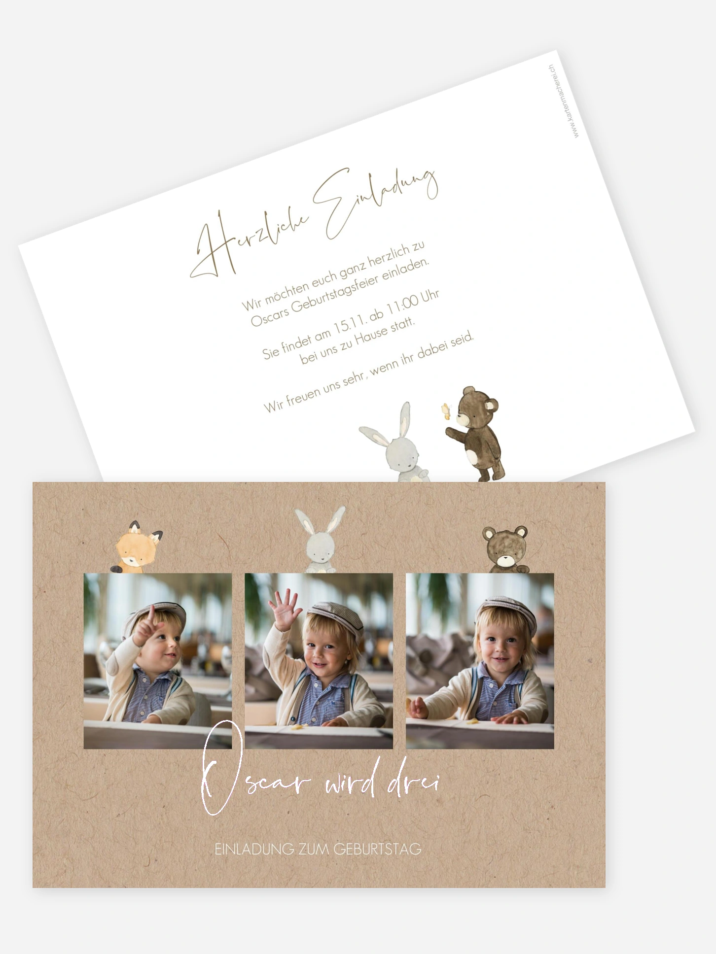 Kindergeburtstagseinladung Tierchen Trio