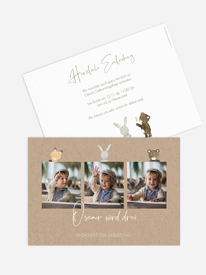 Kindergeburtstagseinladung Tierchen Trio