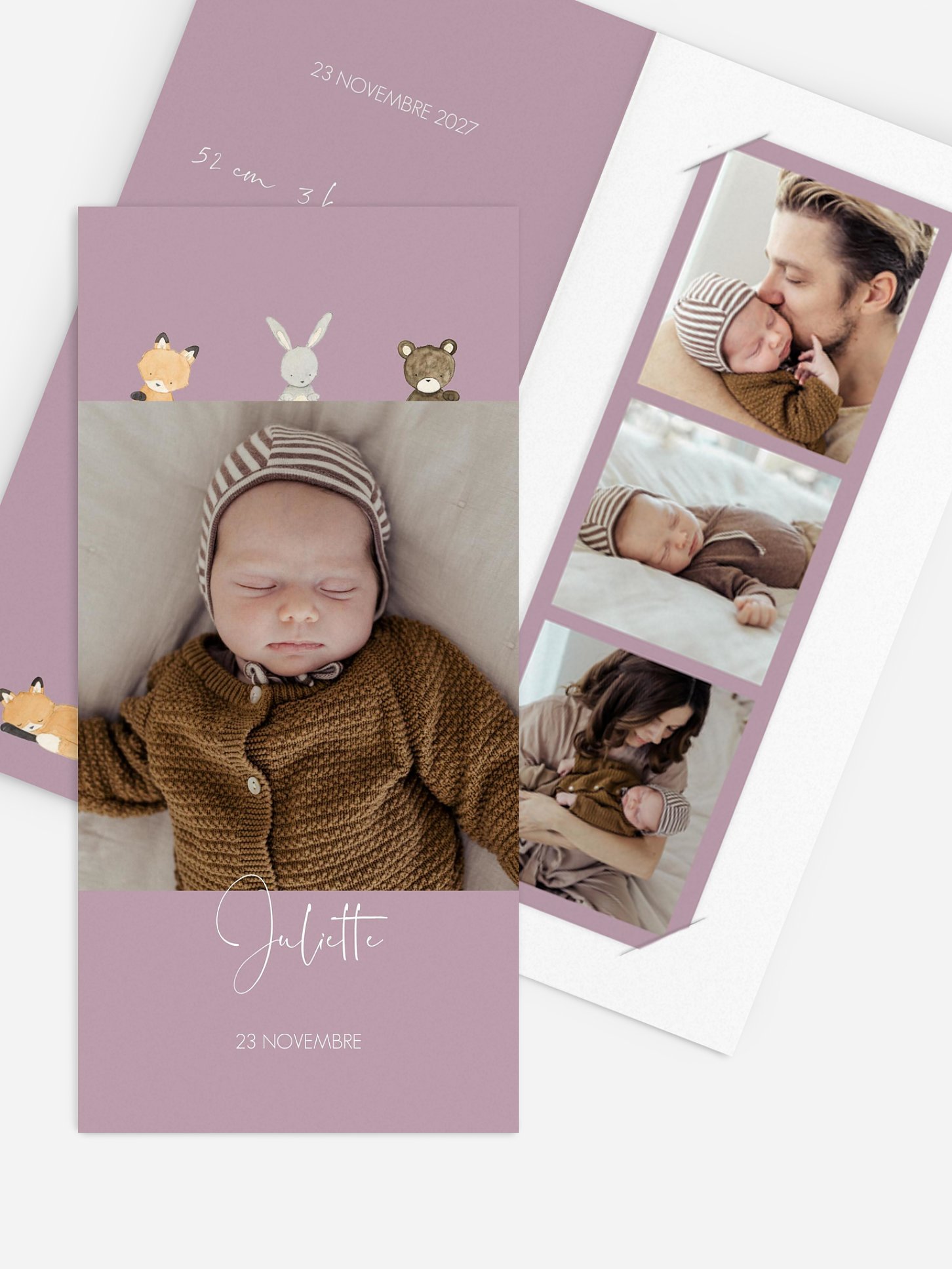 Faire-part naissance Trio animaux