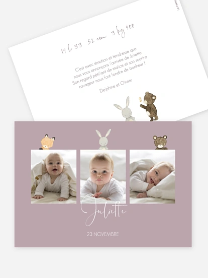 Faire-part naissance Trio animaux