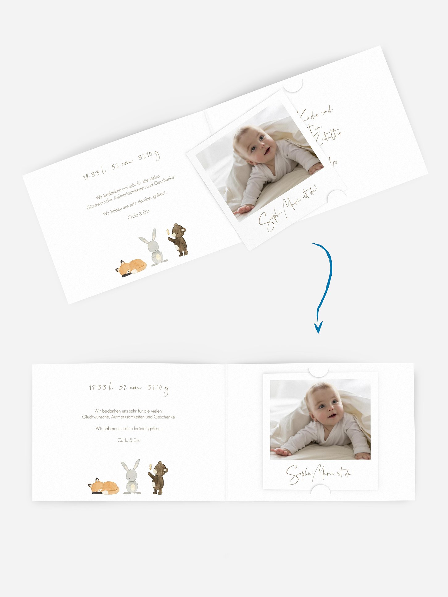 Geburtskarte Tierchen Trio