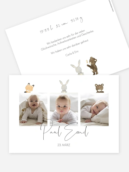 Geburtskarte Tierchen Trio