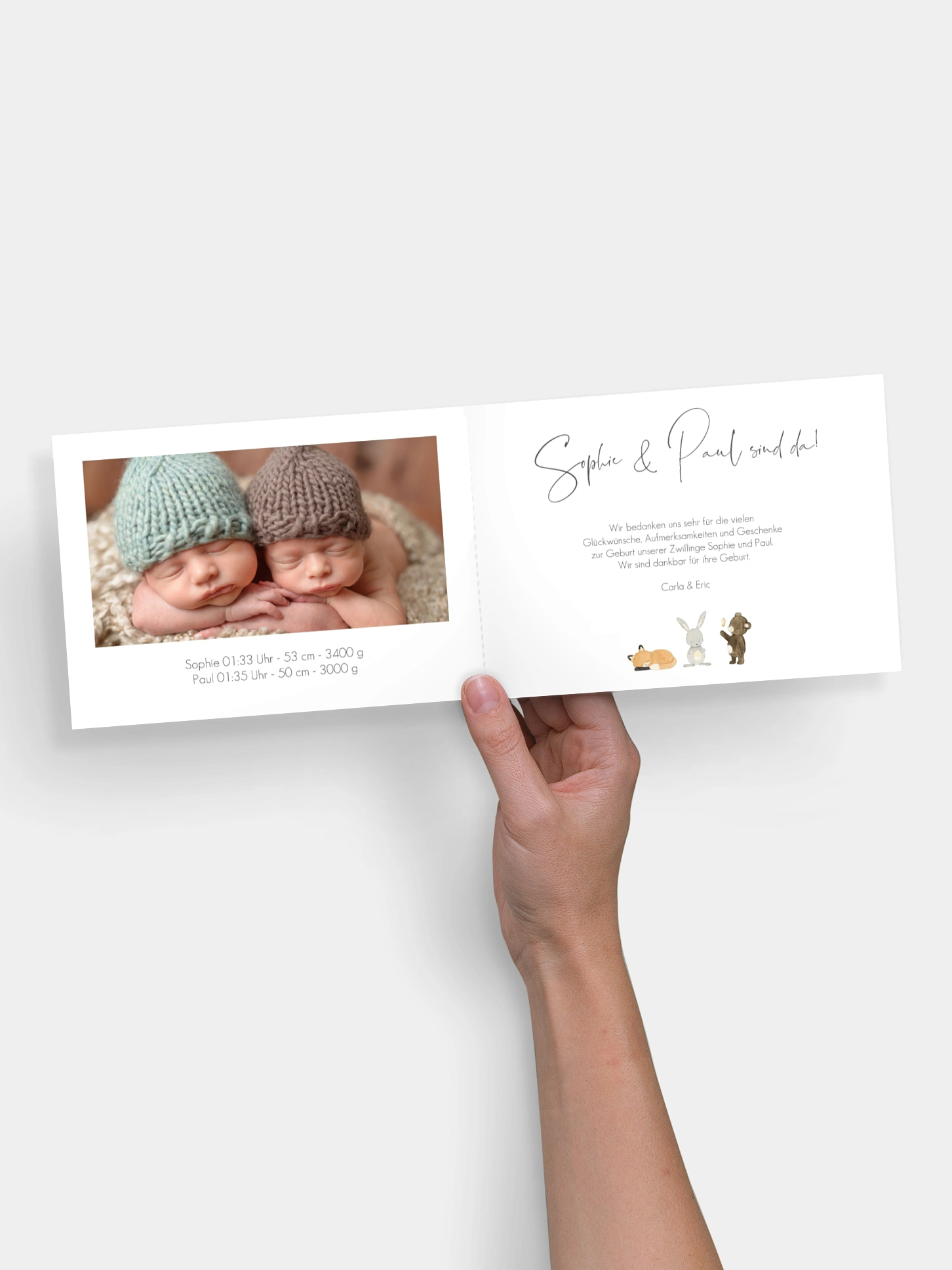 Zwillingskarte Tierchen Trio