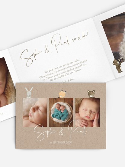 Zwillingskarte Tierchen Trio