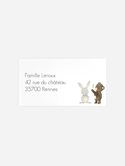 Étiquette destinataire naissance Trio animaux