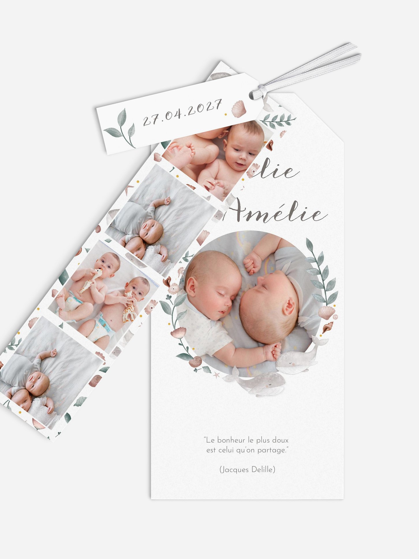 Faire-part naissance jumeaux Jolies baleines