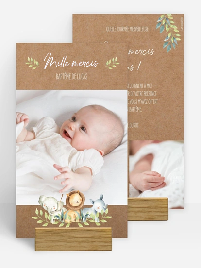 Carte remerciement baptême Safari