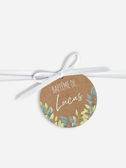 Étiquette avec ruban baptême Safari