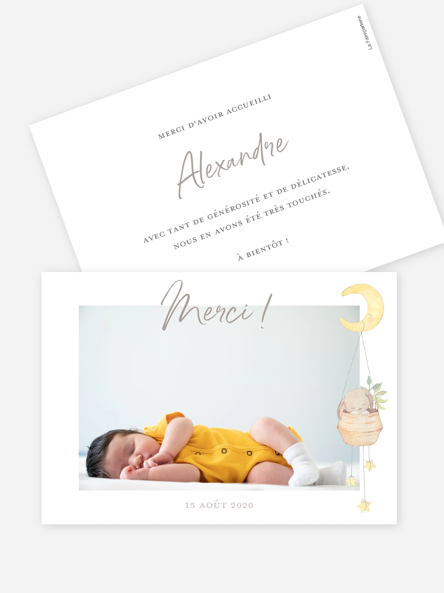 Carte remerciement naissance Doux rêves