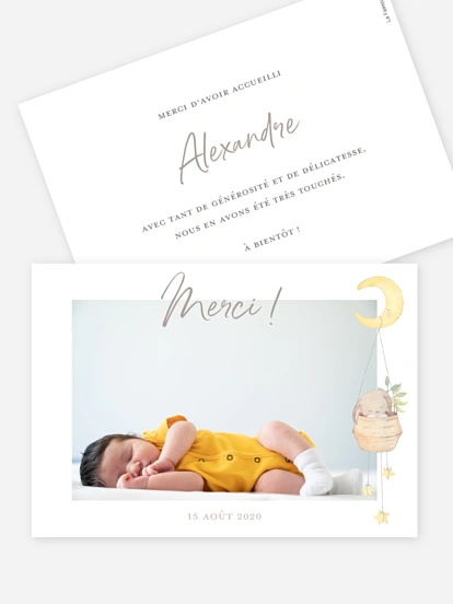 Carte remerciement naissance Doux rêves