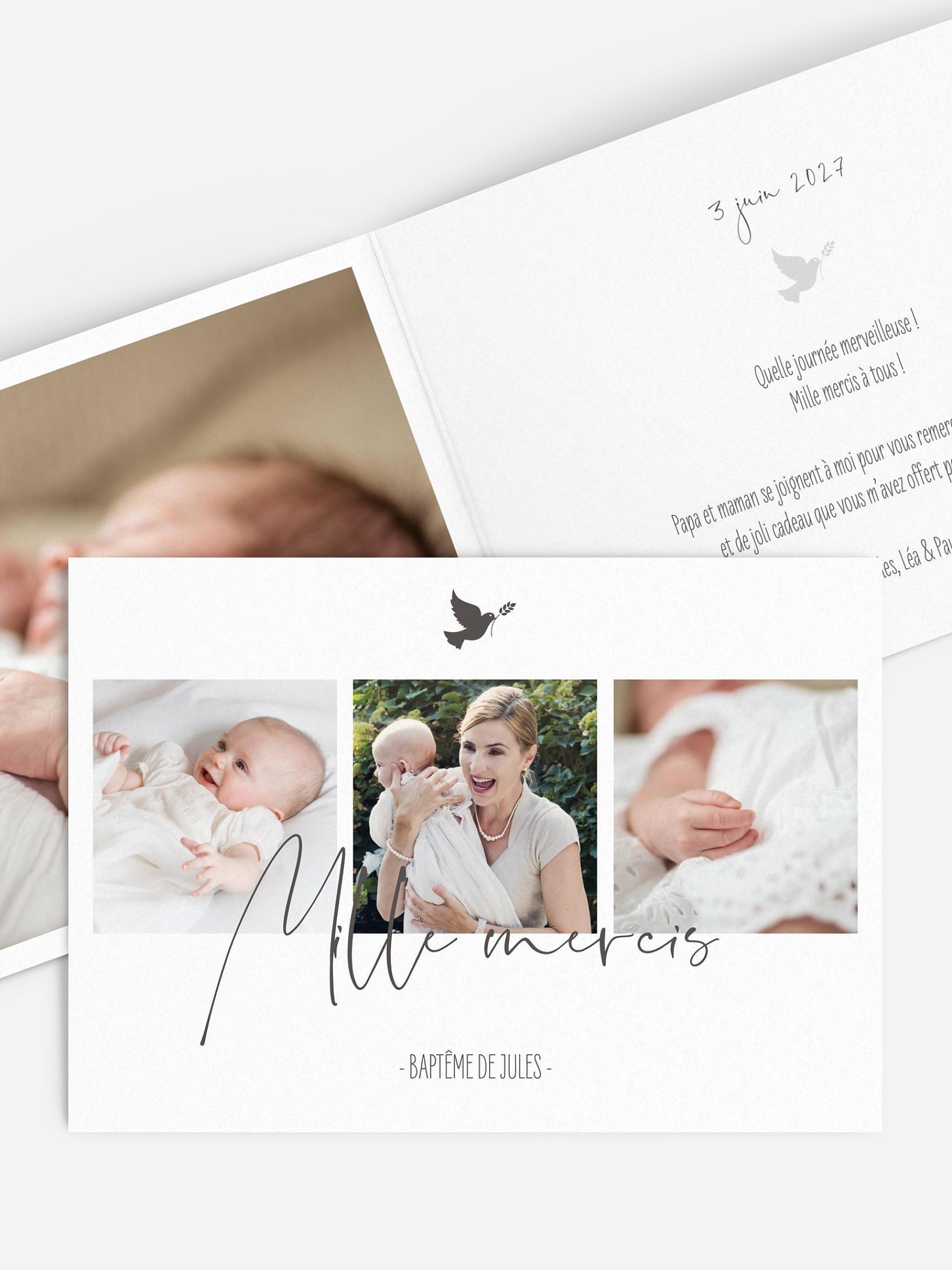 Carte remerciement baptême Photos du bonheur