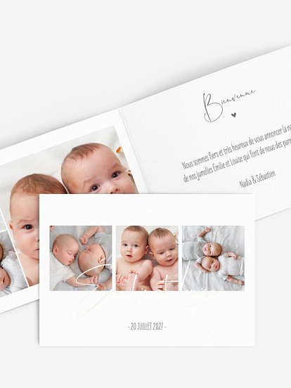 Faire-part naissance jumeaux Photos du bonheur