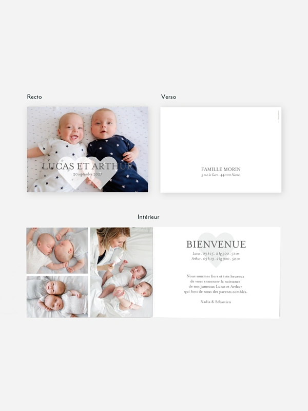 Faire-part naissance jumeaux Big Love