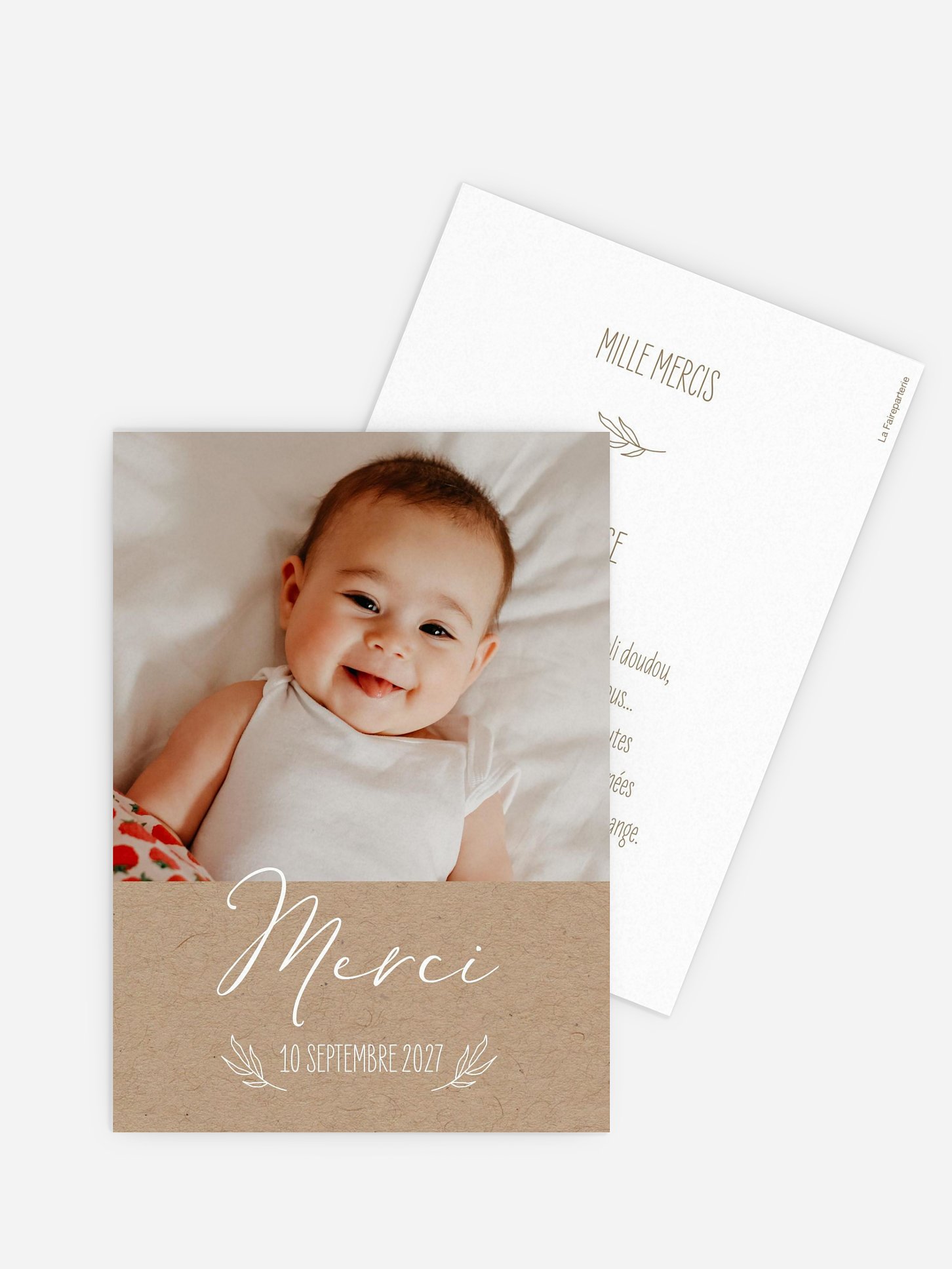 Carte remerciement naissance Natural