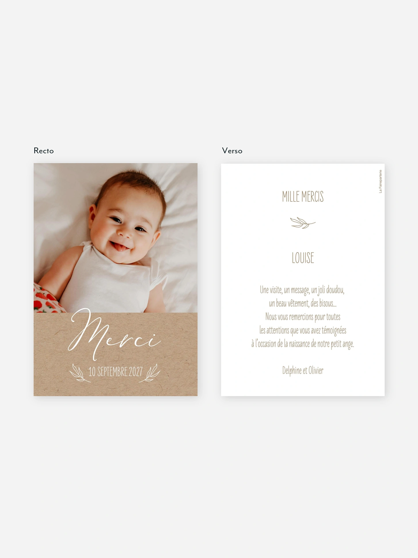 Carte remerciement naissance Natural
