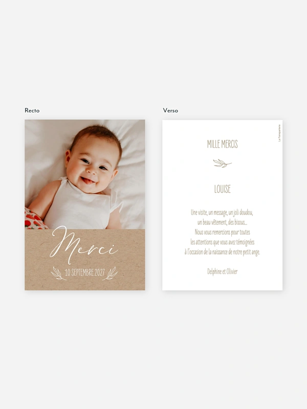Carte remerciement naissance Natural