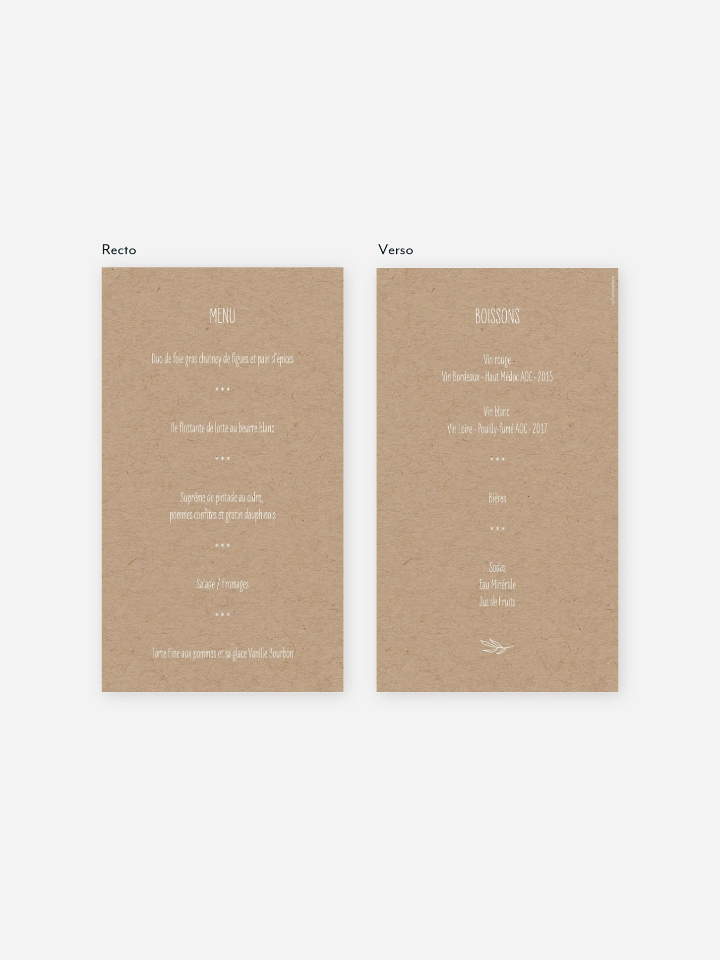Menu baptême Natural