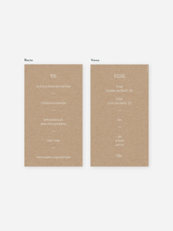 Menu baptême Natural