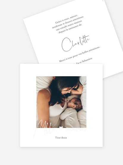Carte remerciement naissance Bel avènement