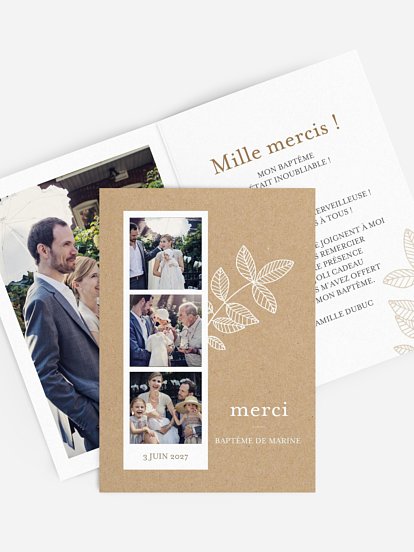 Carte remerciement baptême Notre trésor