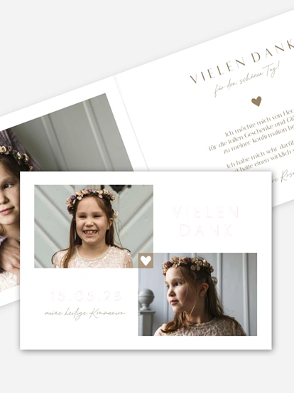 Danksagung Kommunion Herz aus Gold