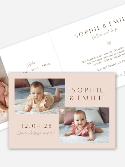 Zwillingskarte Herz aus Gold