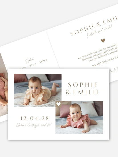 Zwillingskarte Herz aus Gold