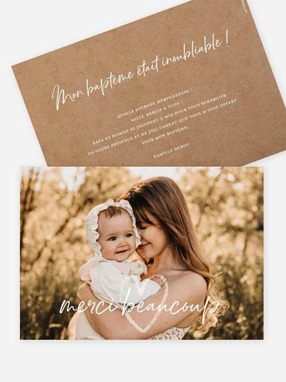 Carte remerciement baptême Cocon