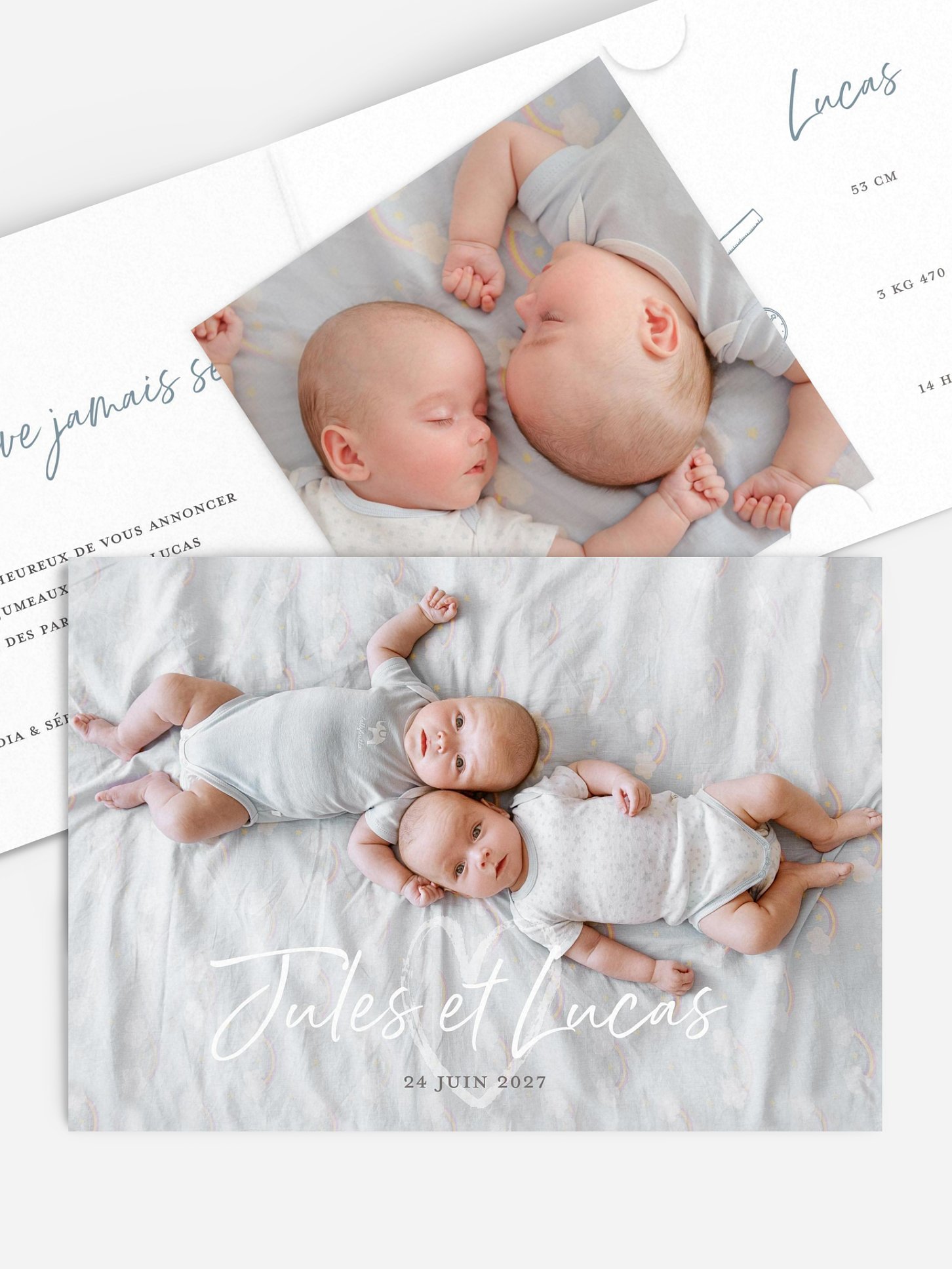 Faire-part naissance jumeaux Cocon