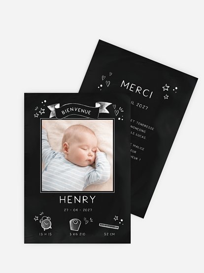 Faire-part naissance Pictos sur ardoise