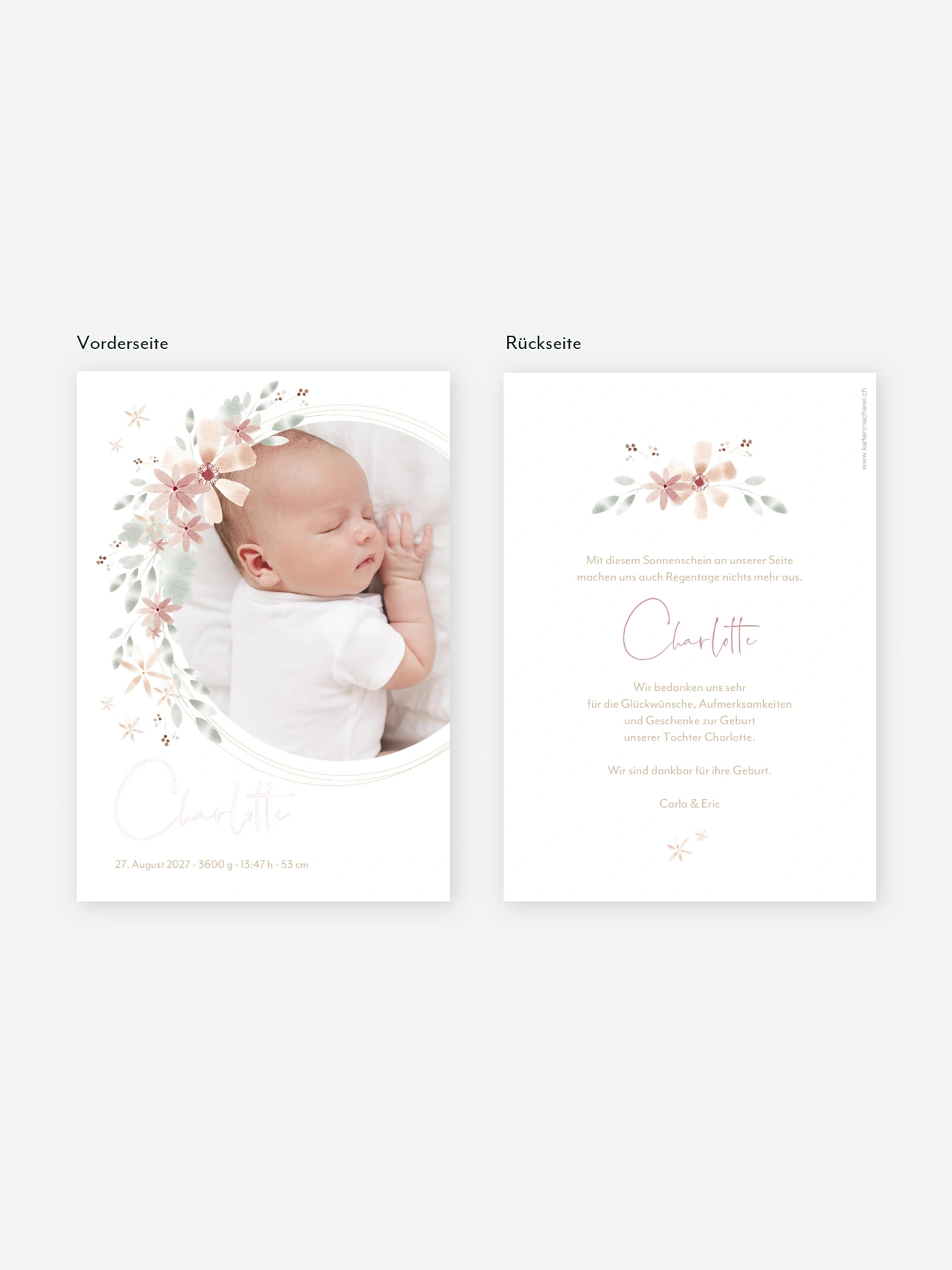 Geburtskarte Blumenbaby
