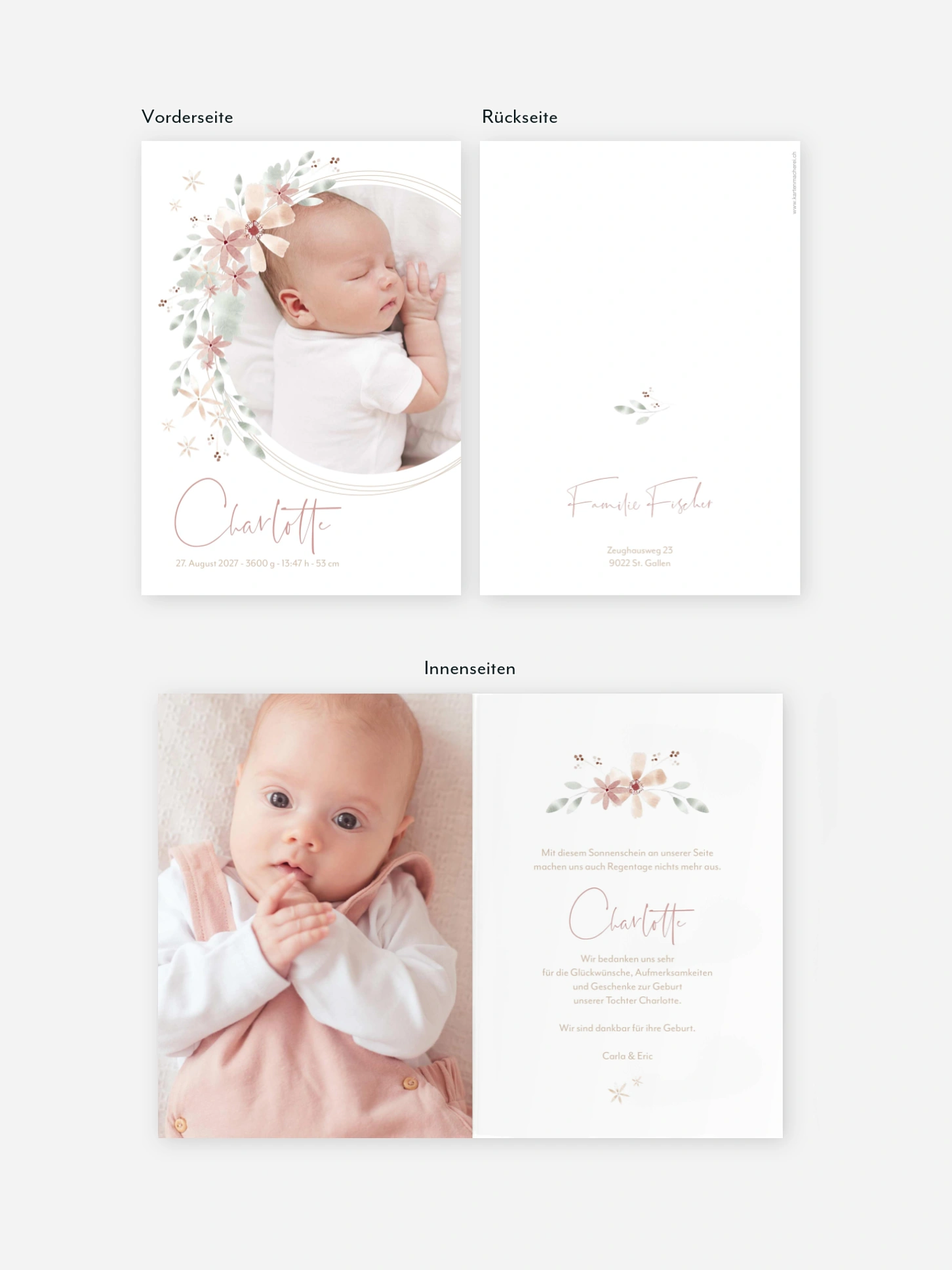Geburtskarte Blumenbaby