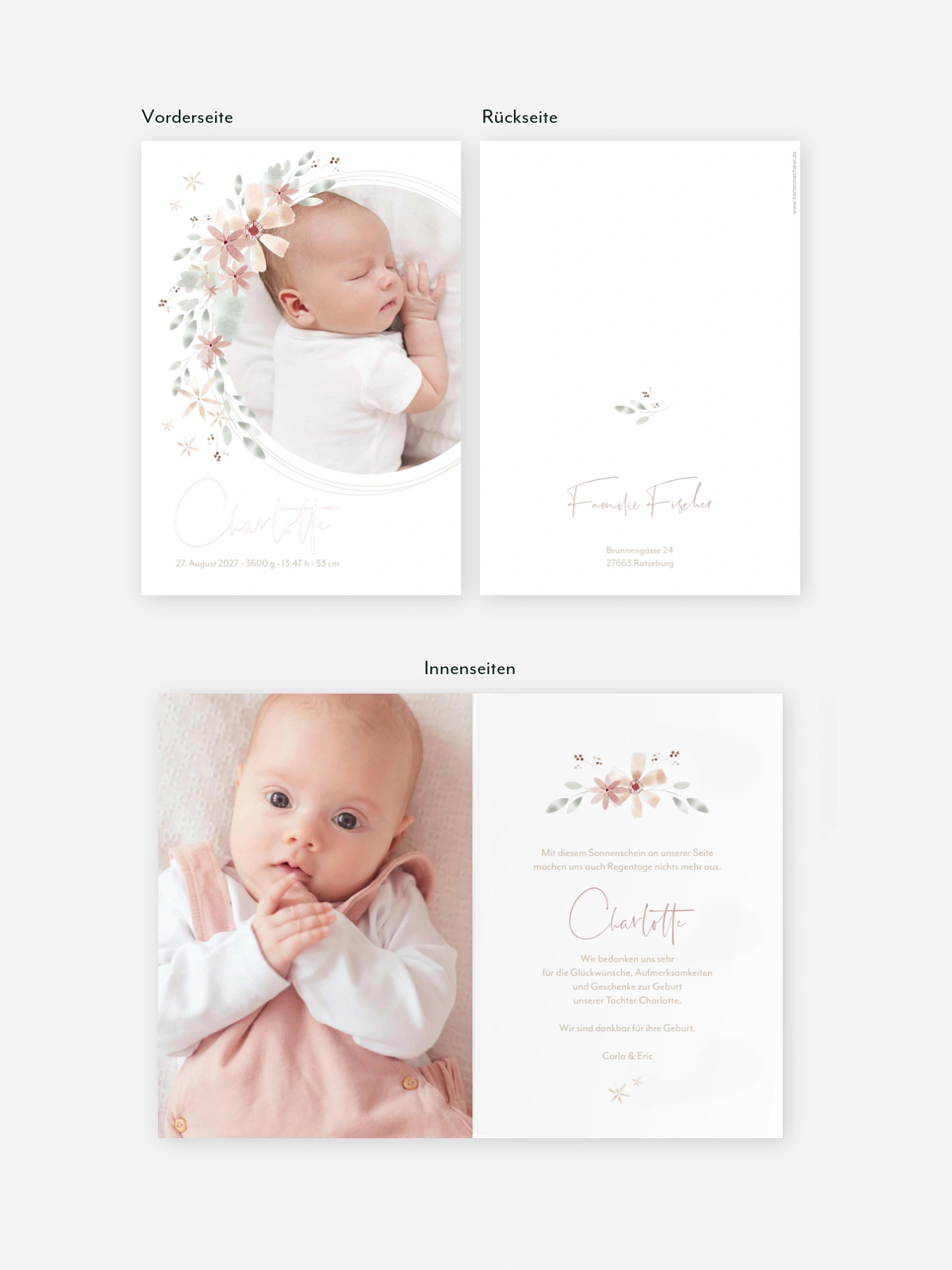 Geburtskarte Blumenbaby