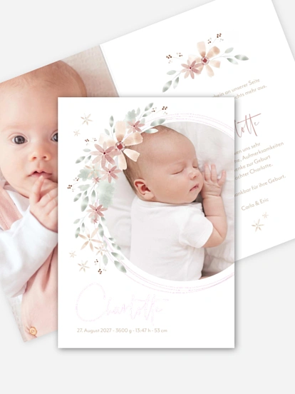 Geburtskarte Blumenbaby