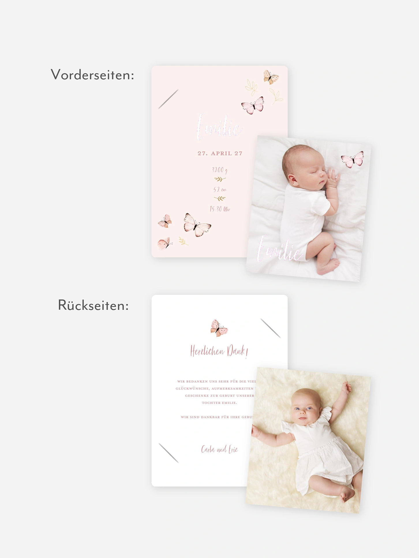 Geburtskarte Kleine Schmetterlinge
