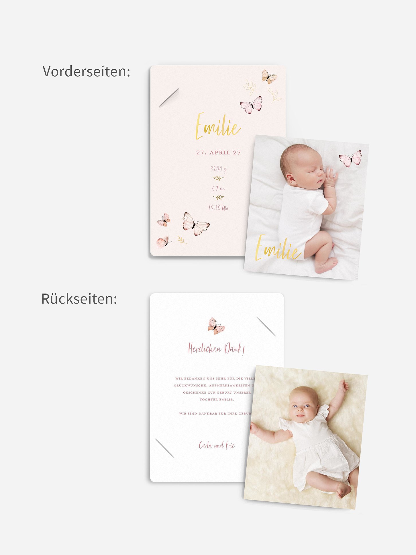 Geburtskarte Kleine Schmetterlinge