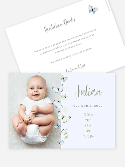 Geburtskarte Kleine Schmetterlinge