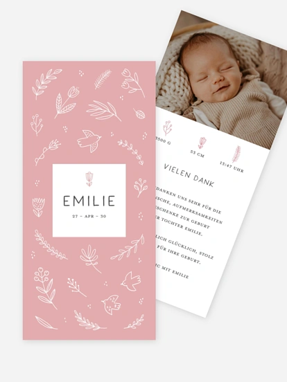 Geburtskarte Birds And Blooms