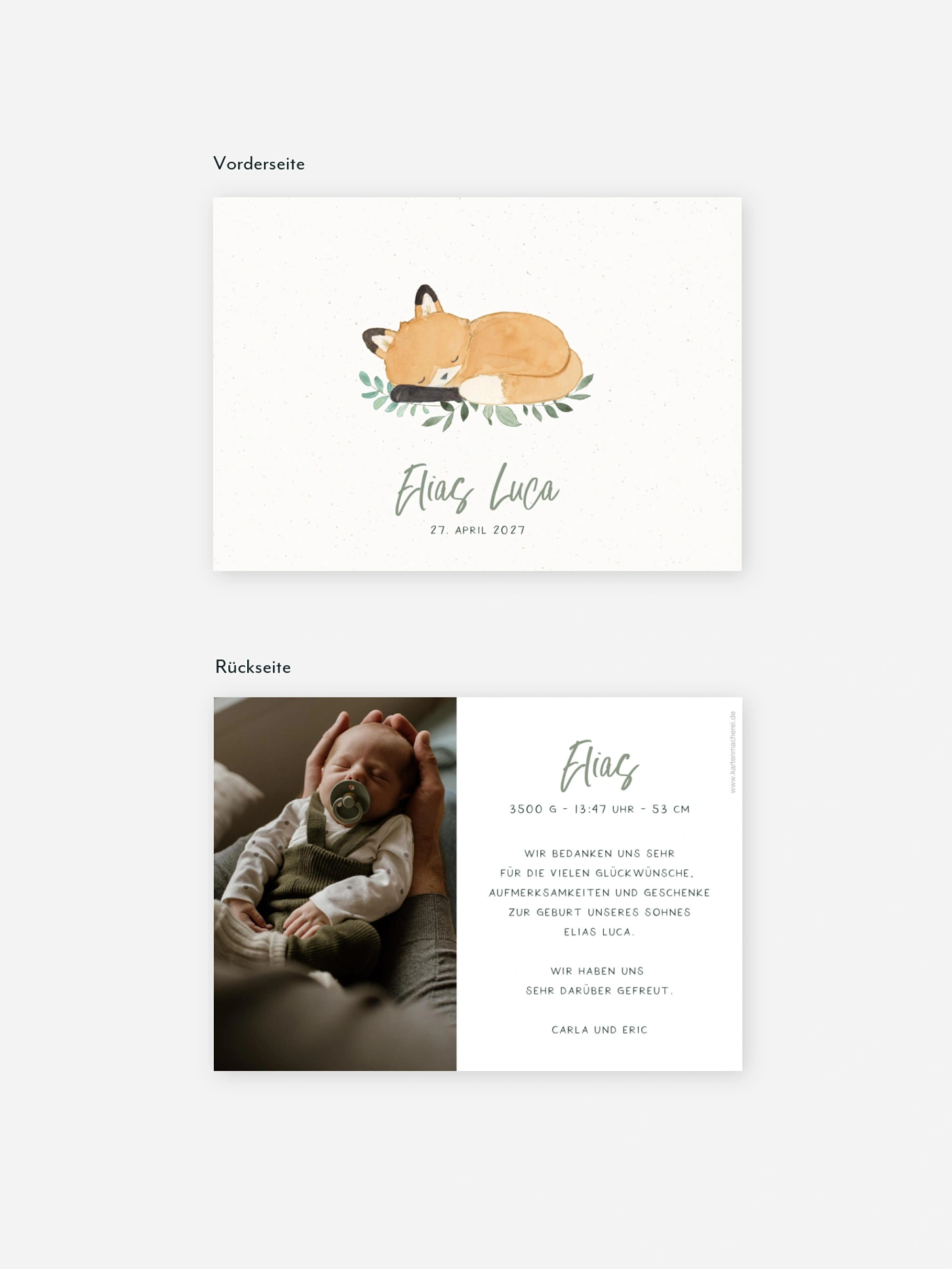 Geburtskarte Babyfuchs